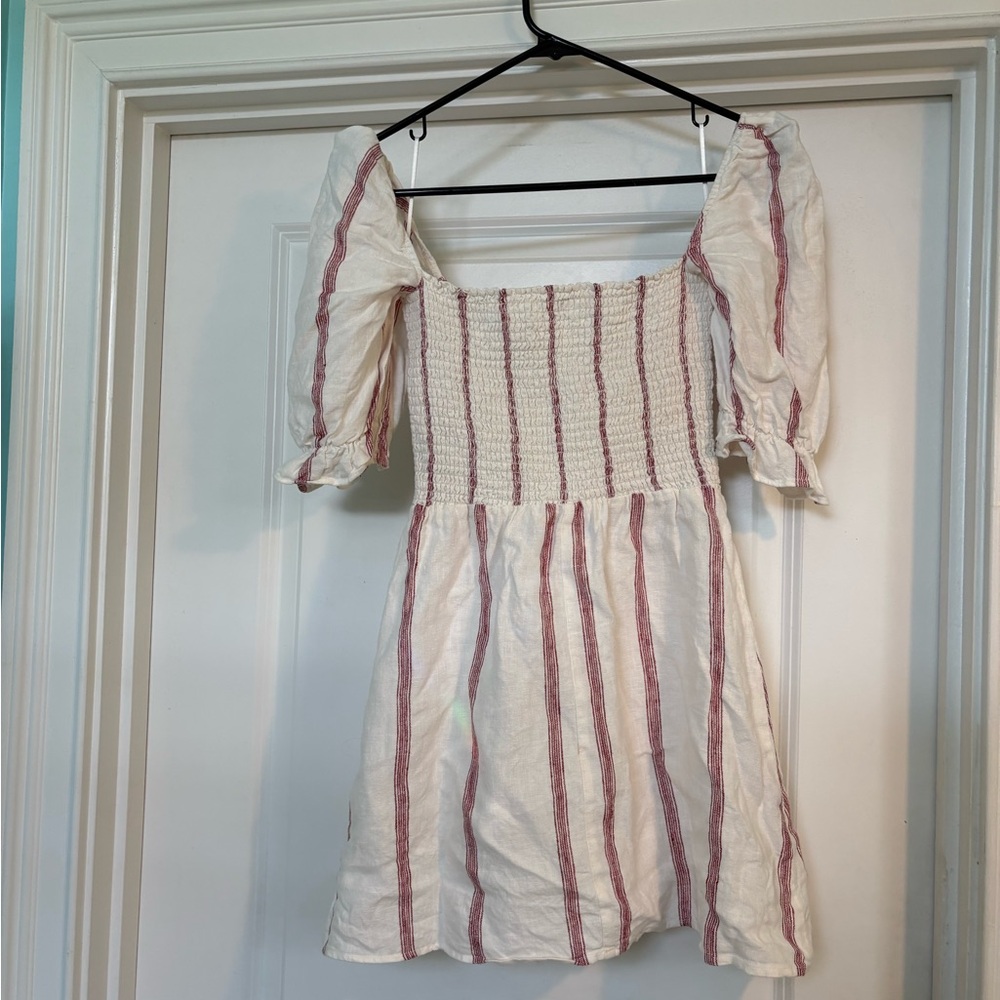 Reformation White dress with Red Stripe Details